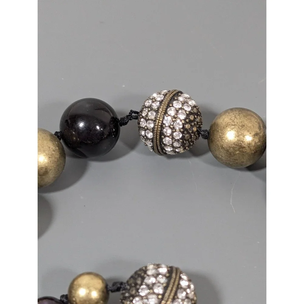 Bronze‎ Tone Black Bead Chunky Magnetic Clasp Rhinestone Necklace Bracelet Set